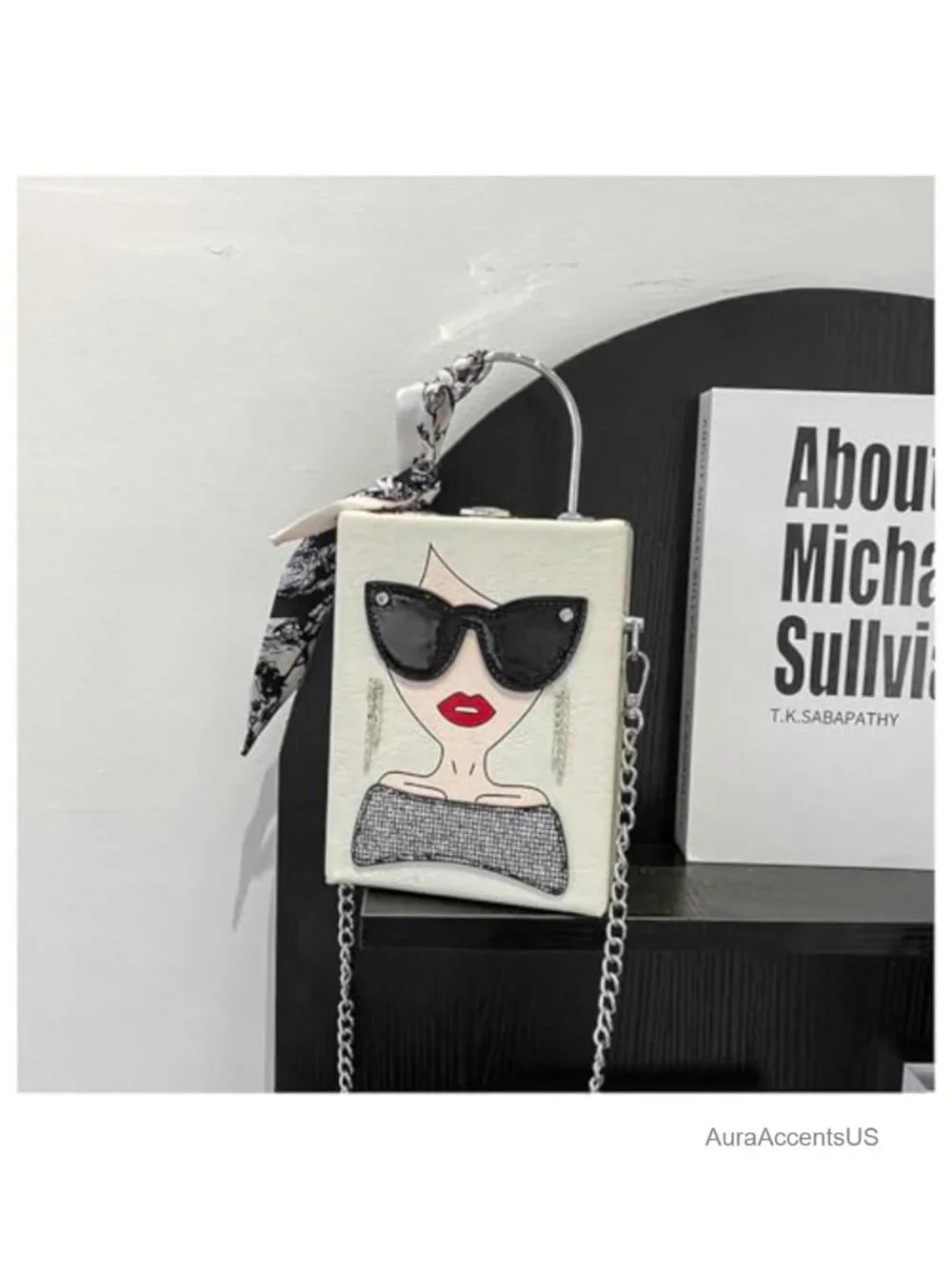 Quilted Novelty Lady Face Crossbody PU Leather Satchel Handbag 3D Earrings Charm